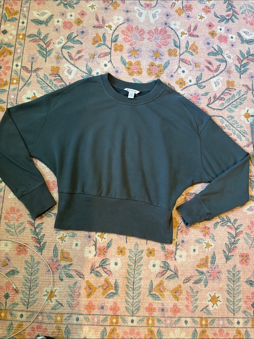 Athleta Cropped Crewneck Sweatshirt in Dark Teal/green